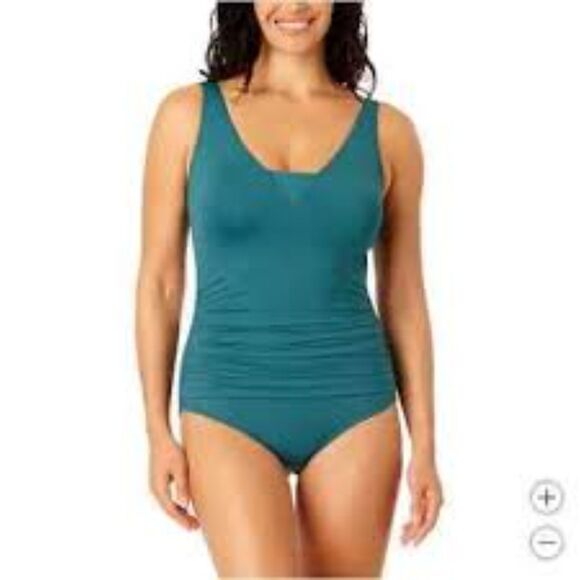 Lands End Women's One Piece Swimsuit Large Teal Green Rushed UPF50 Beach Size L - Picture 1 of 15